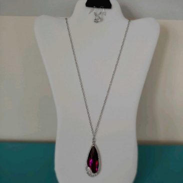 Booktique purple stone with rhinestones necklace silver rhinestone earrings beads